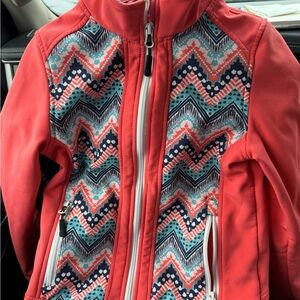 Kids Chevron Pattern Jacket - Coral and Blue